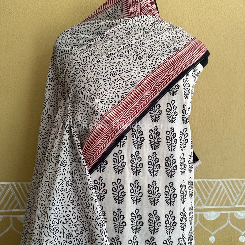 White-Black Bagh Print Cotton Suit BCSP0130