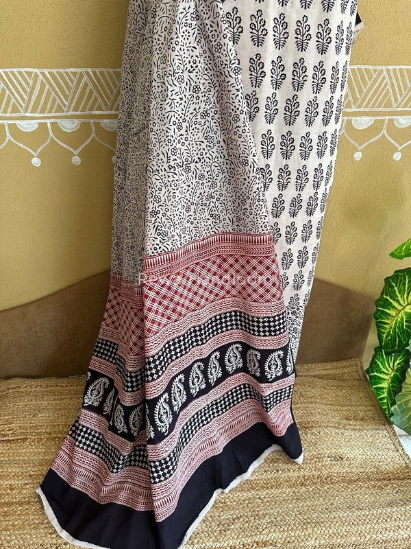 White-Black Bagh Print Cotton Suit BCSP0130