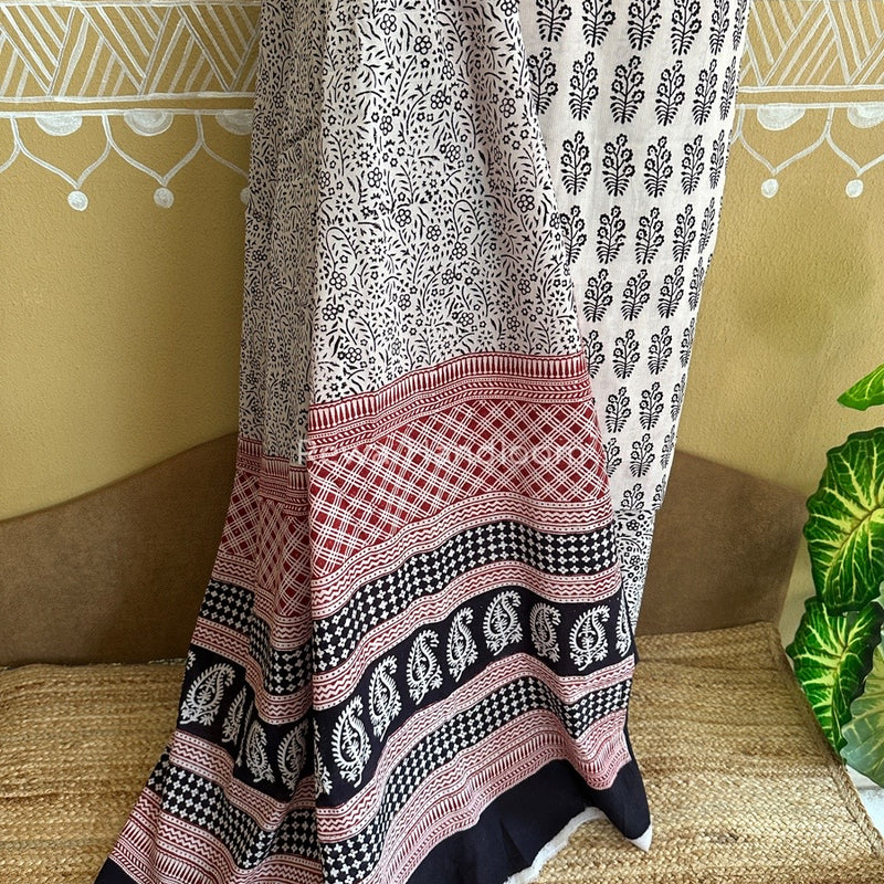 White-Black Bagh Print Cotton Suit BCSP0130