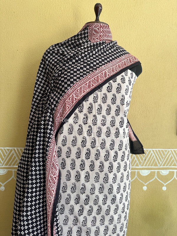 White-Black Bagh Print Cotton Suit BCSP0136