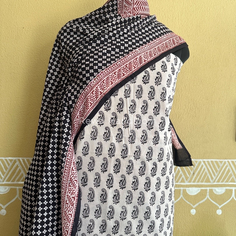 White-Black Bagh Print Cotton Suit BCSP0136
