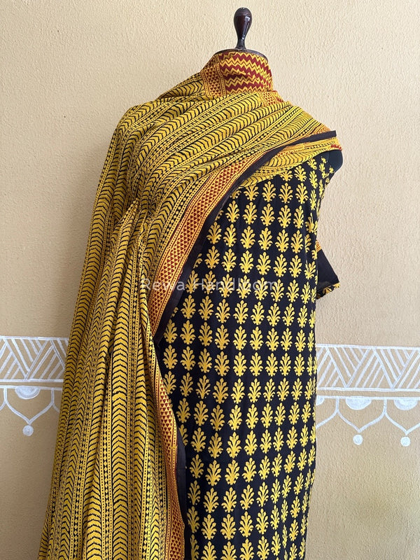 Black-Yellow Bagh Print Cotton Suit BCSP0135