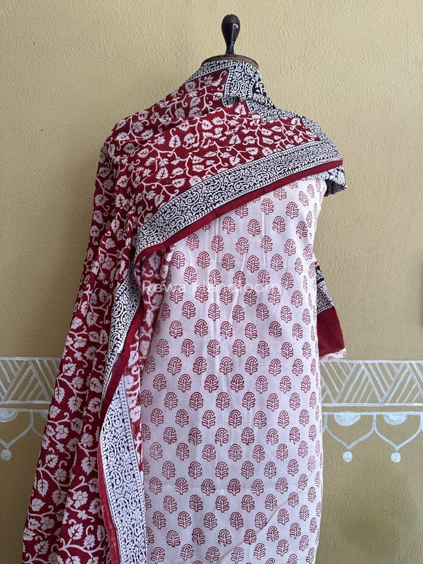 White-Red Bagh Print Cotton Suit BCSP0131