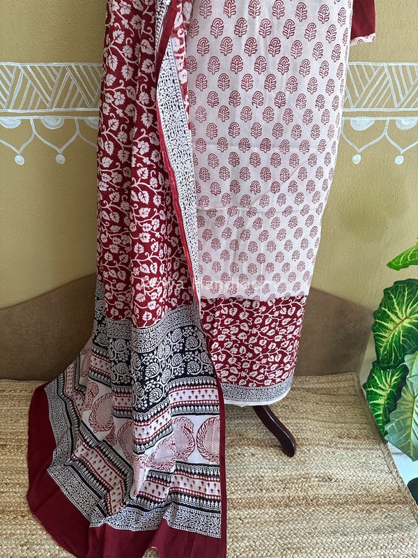 White-Red Bagh Print Cotton Suit BCSP0131
