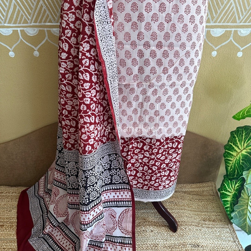 White-Red Bagh Print Cotton Suit BCSP0131
