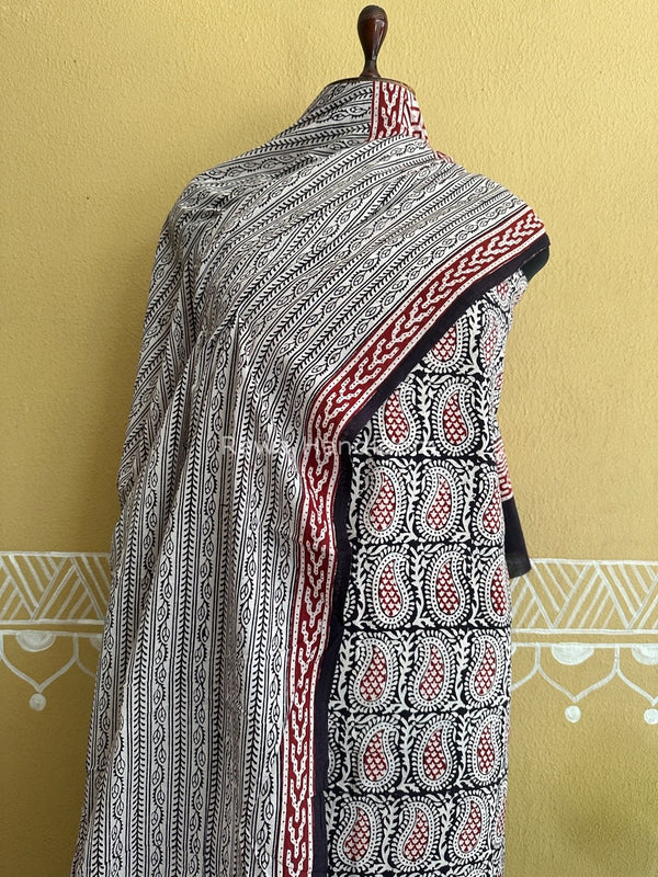 White-Black Bagh Print Cotton Suit BCSP0132