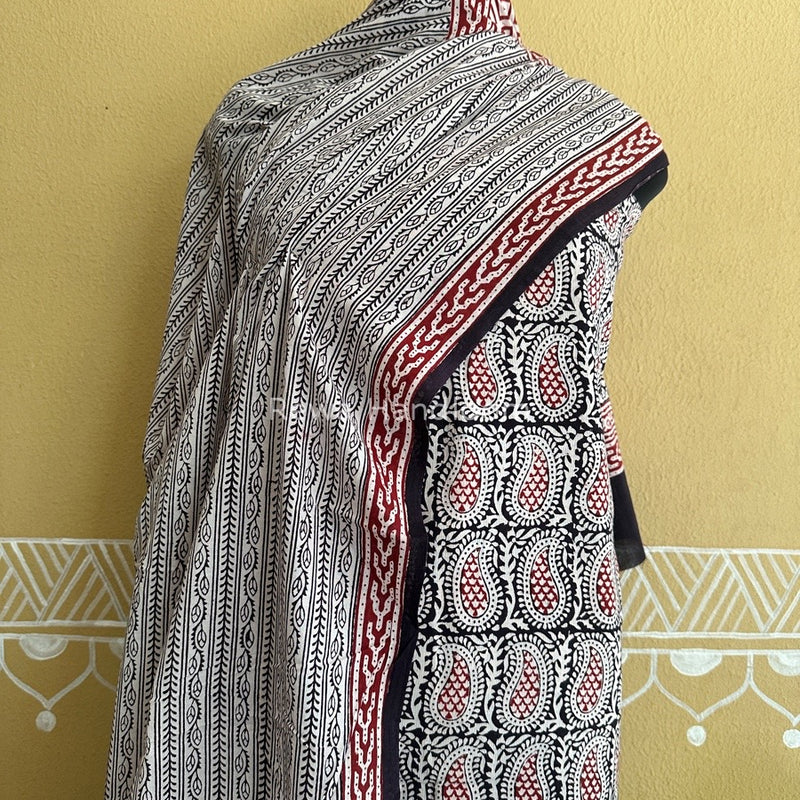 White-Black Bagh Print Cotton Suit BCSP0132