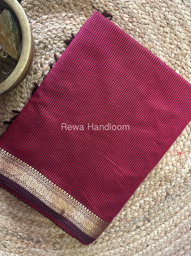 Maheshwari Maroon Garbha Reshami Silk Saree GS203