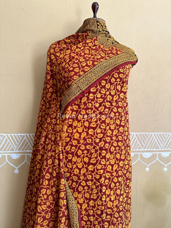 Mustard Yellow-Maroon Bagh Print Cotton Suit BCSP0133