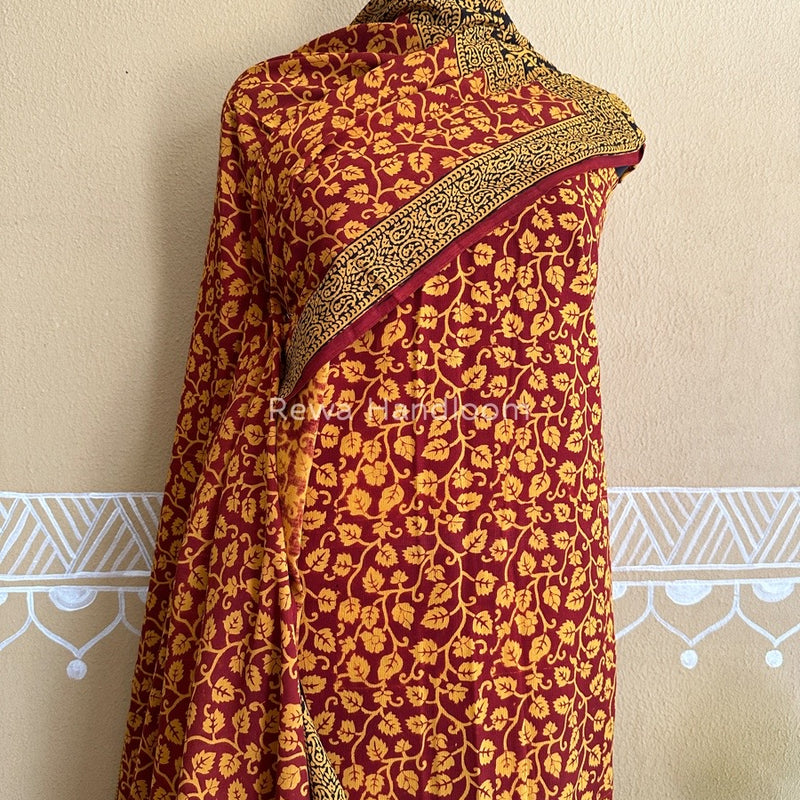 Mustard Yellow-Maroon Bagh Print Cotton Suit BCSP0133