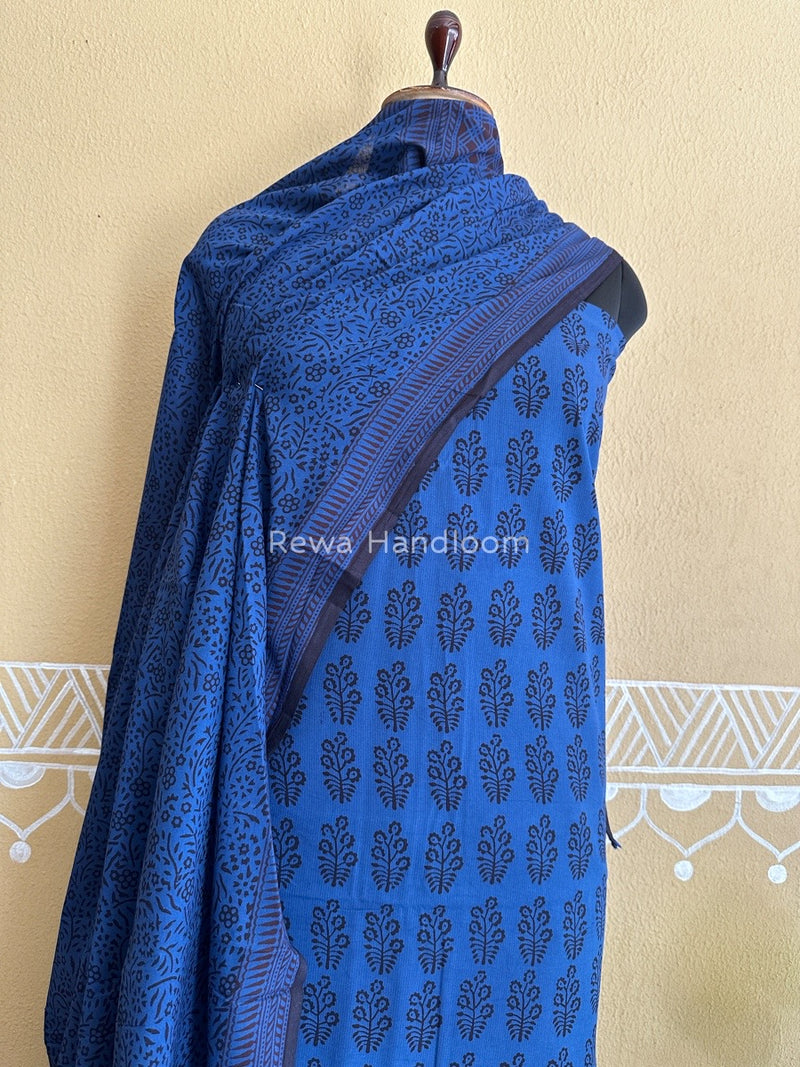 Blue-Black Bagh Print Cotton Suit BCSP0109