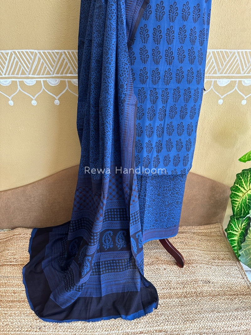 Blue-Black Bagh Print Cotton Suit BCSP0109