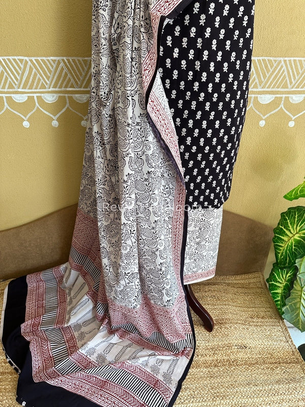 Black-White Bagh Print Cotton Suit BCSP0119