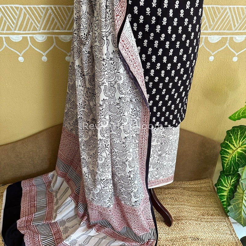 Black-White Bagh Print Cotton Suit BCSP0119