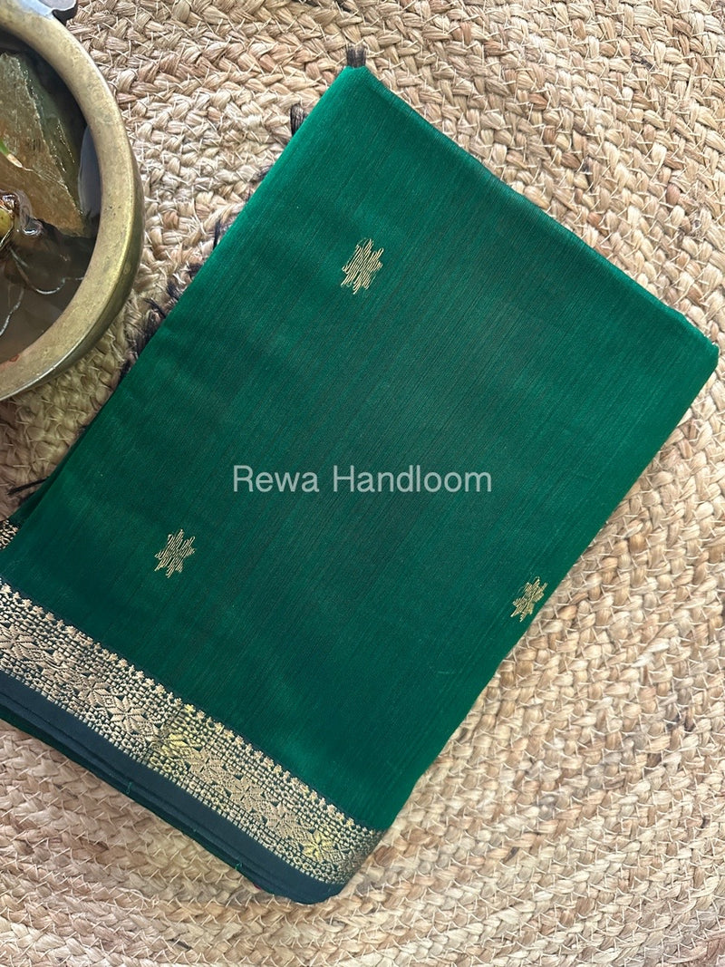 Green-Rani Pink Zari Butti Maheshwari Saree SBT072