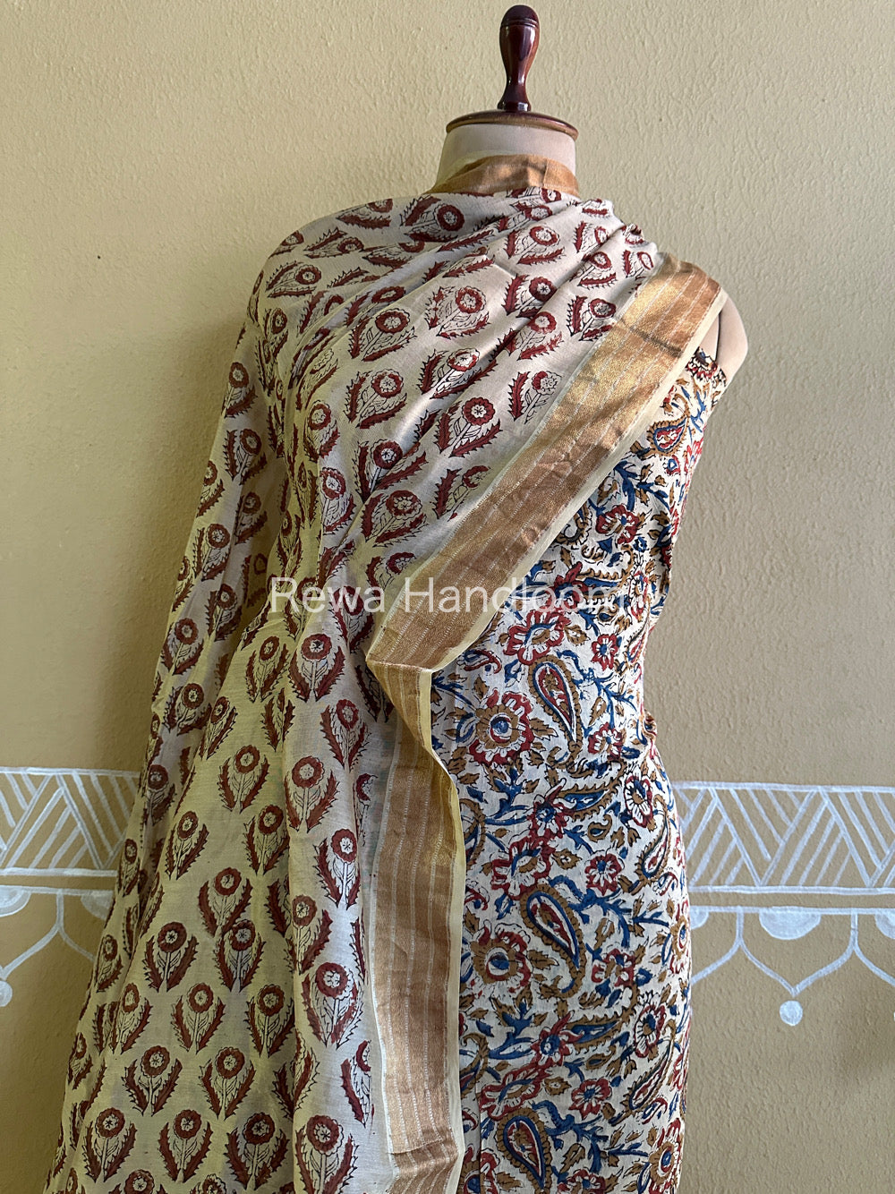 Maheshwari Beige Bagru Printed Dress Material-BTP129