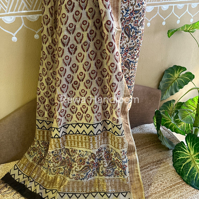 Maheshwari Beige Bagru Printed Dress Material BTP200