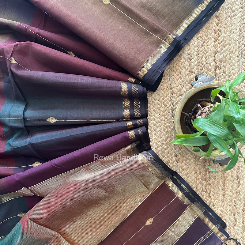Wine Lining Butti Shaded Maheshwari Saree SBS0137