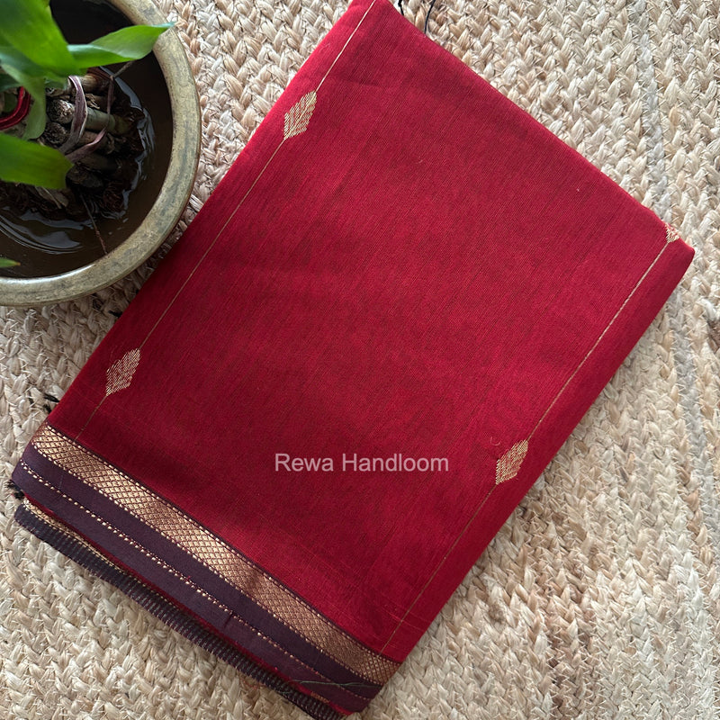Maroon Lining Butti Shaded Maheshwari Saree SBS0138