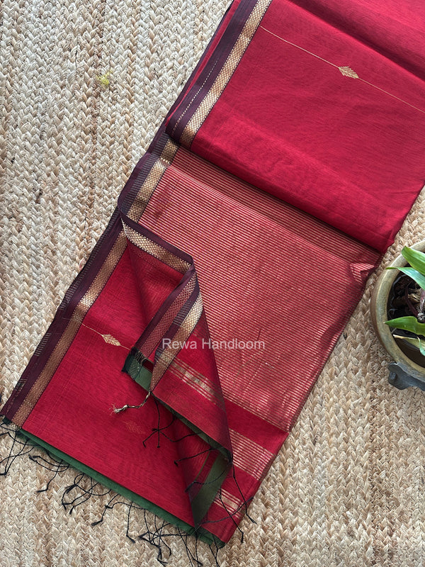 Maroon Lining Butti Shaded Maheshwari Saree SBS0138