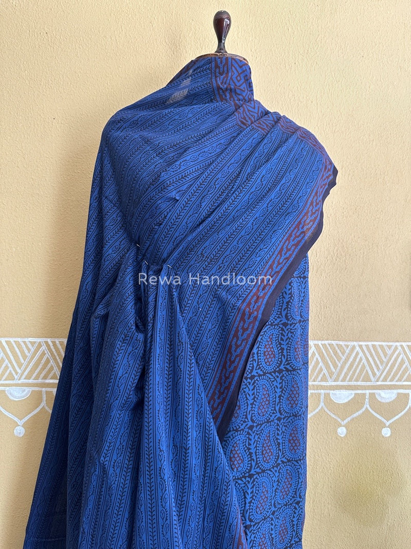 Blue-Black Bagh Print Cotton Suit BCSP0106