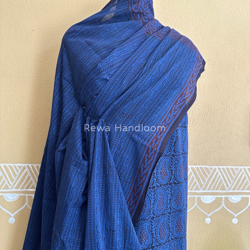 Blue-Black Bagh Print Cotton Suit BCSP0106