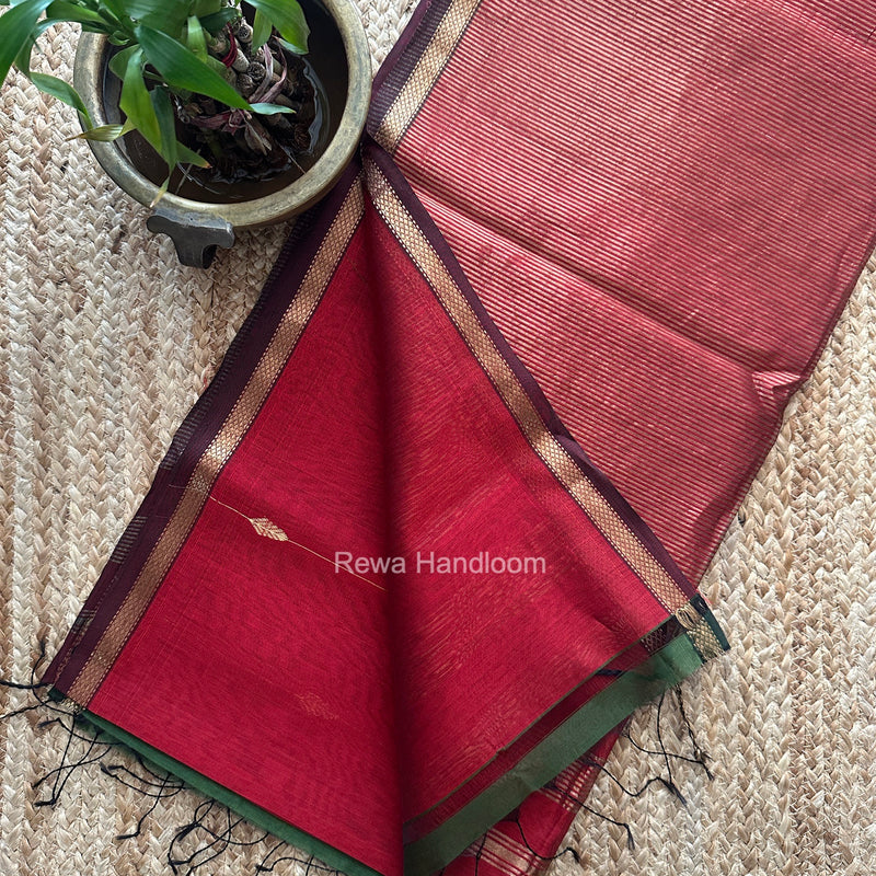 Maroon Lining Butti Shaded Maheshwari Saree SBS0138