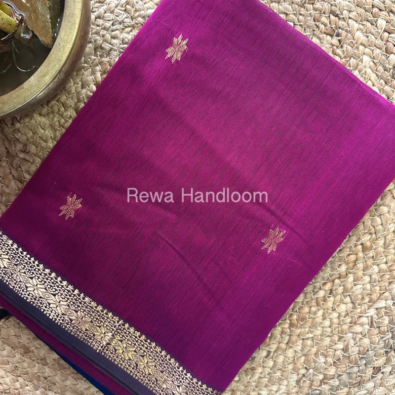 Magenta-Blue Zari Butti Maheshwari Saree SBT070
