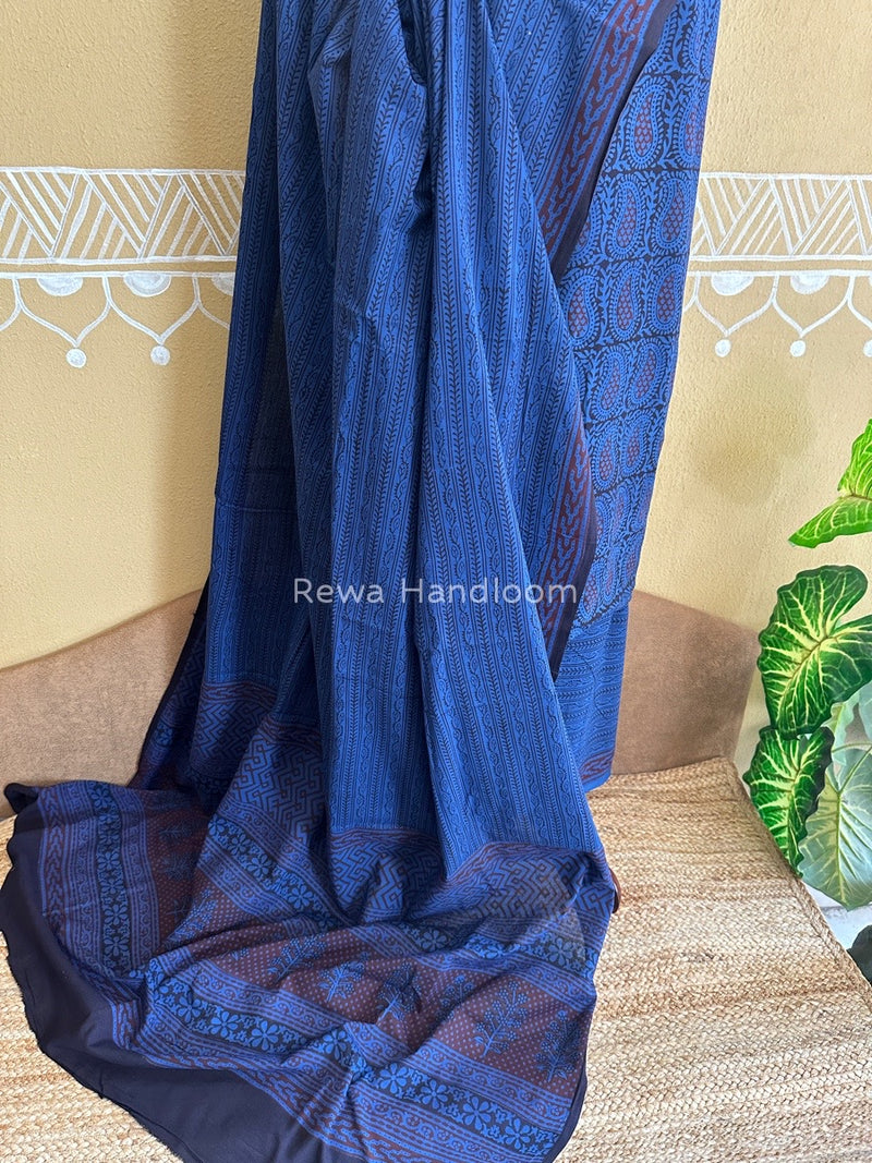 Blue-Black Bagh Print Cotton Suit BCSP0106