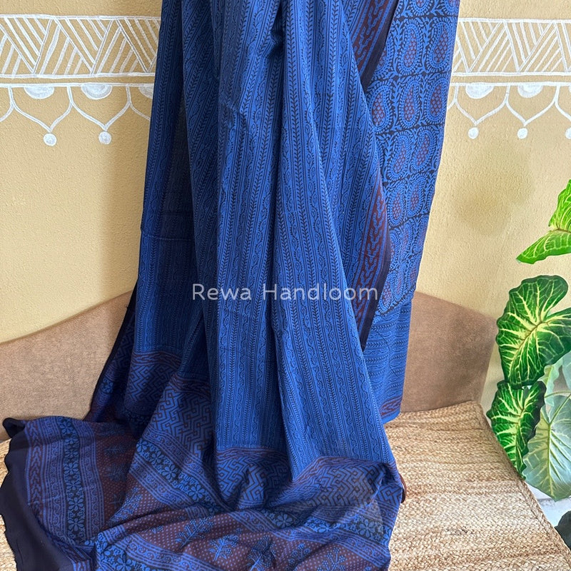 Blue-Black Bagh Print Cotton Suit BCSP0106