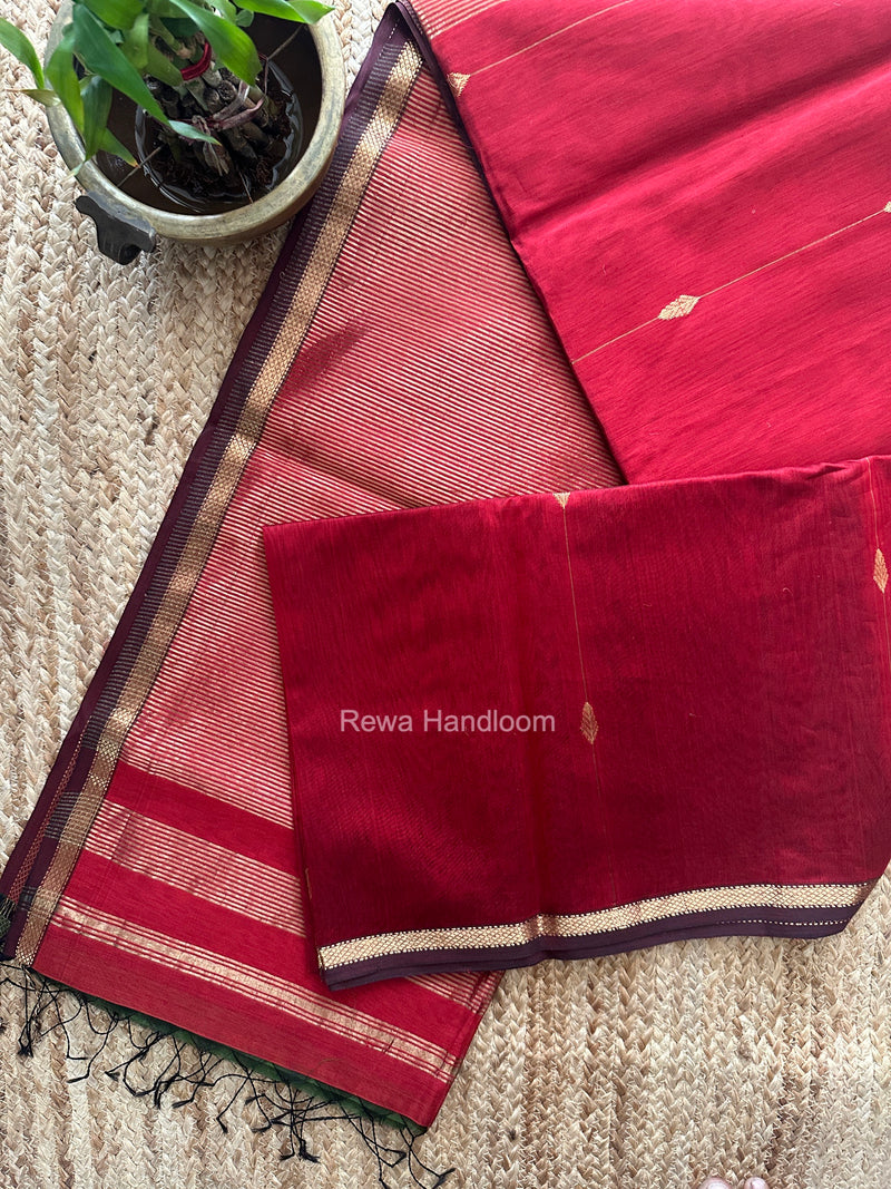 Maroon Lining Butti Shaded Maheshwari Saree SBS0138