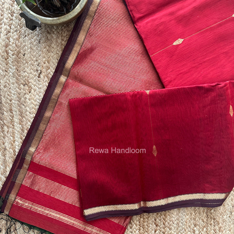 Maroon Lining Butti Shaded Maheshwari Saree SBS0138