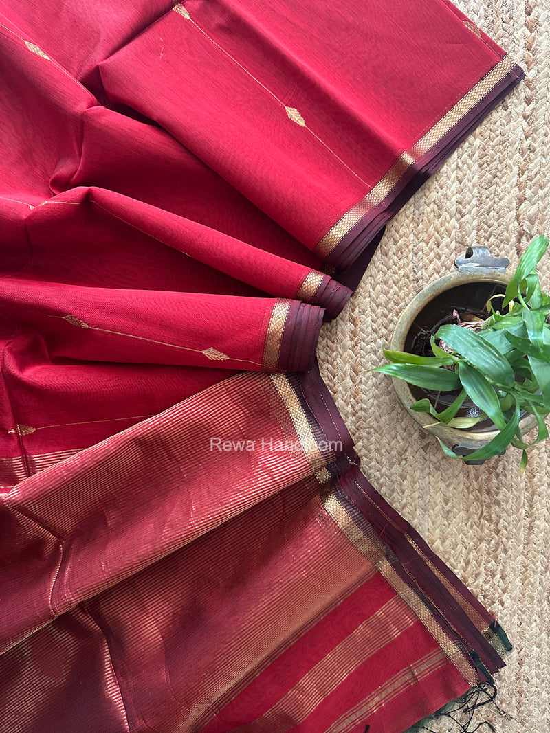 Maroon Lining Butti Shaded Maheshwari Saree SBS0138