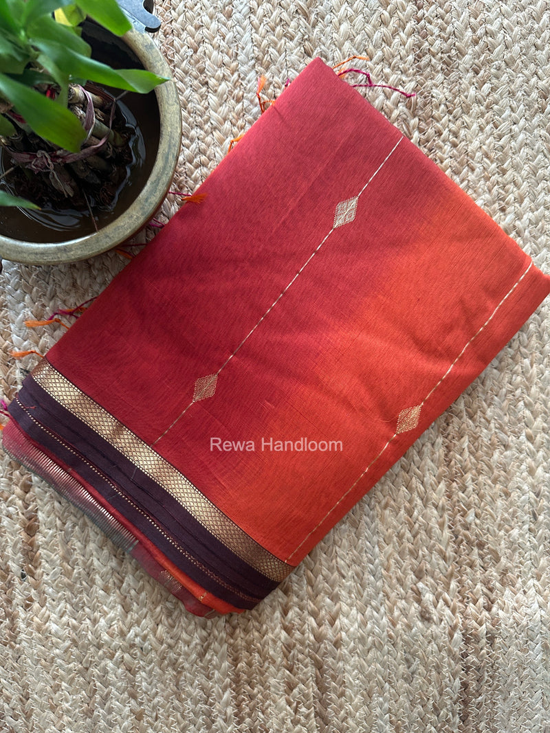 Rust Lining Butti Shaded Maheshwari Saree SBS0139