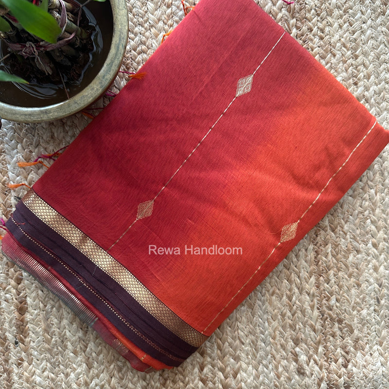 Rust Lining Butti Shaded Maheshwari Saree SBS0139