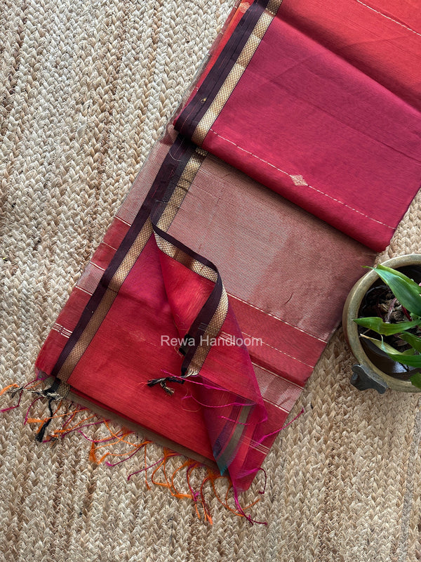 Rust Lining Butti Shaded Maheshwari Saree SBS0139