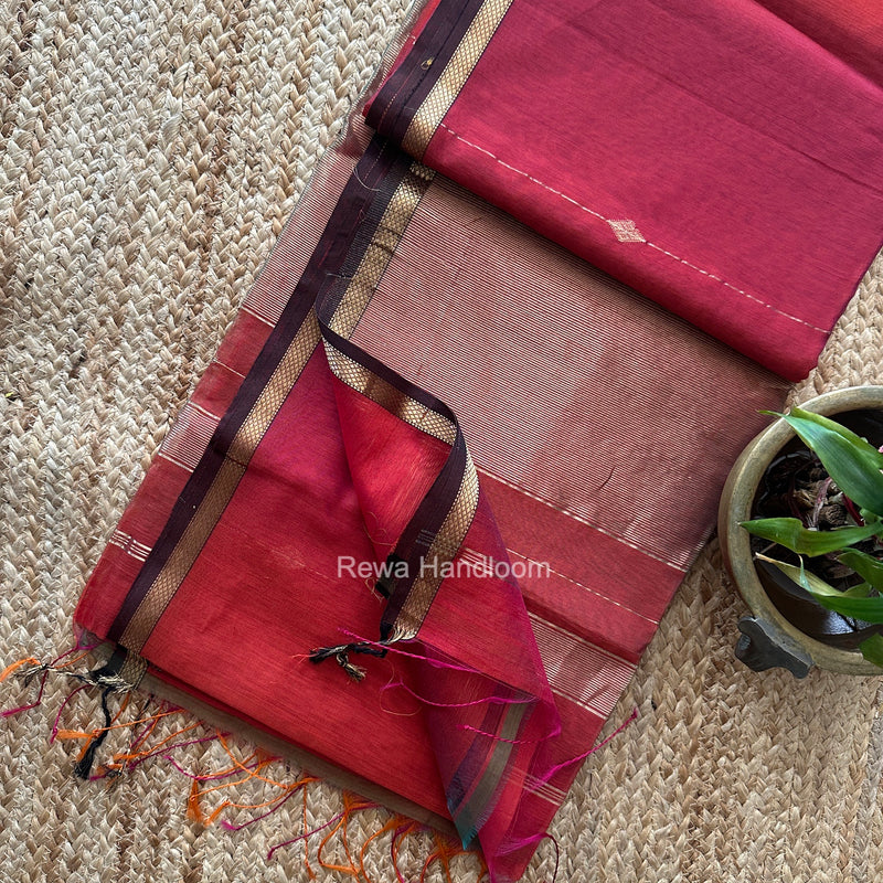 Rust Lining Butti Shaded Maheshwari Saree SBS0139