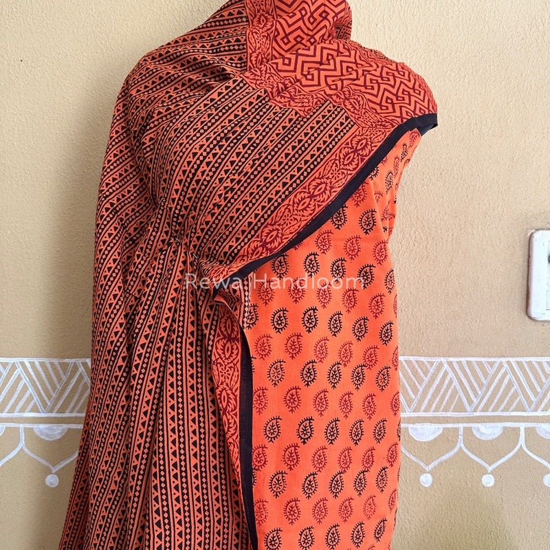 Orange Bagh Print Cotton Suit BCSP0108