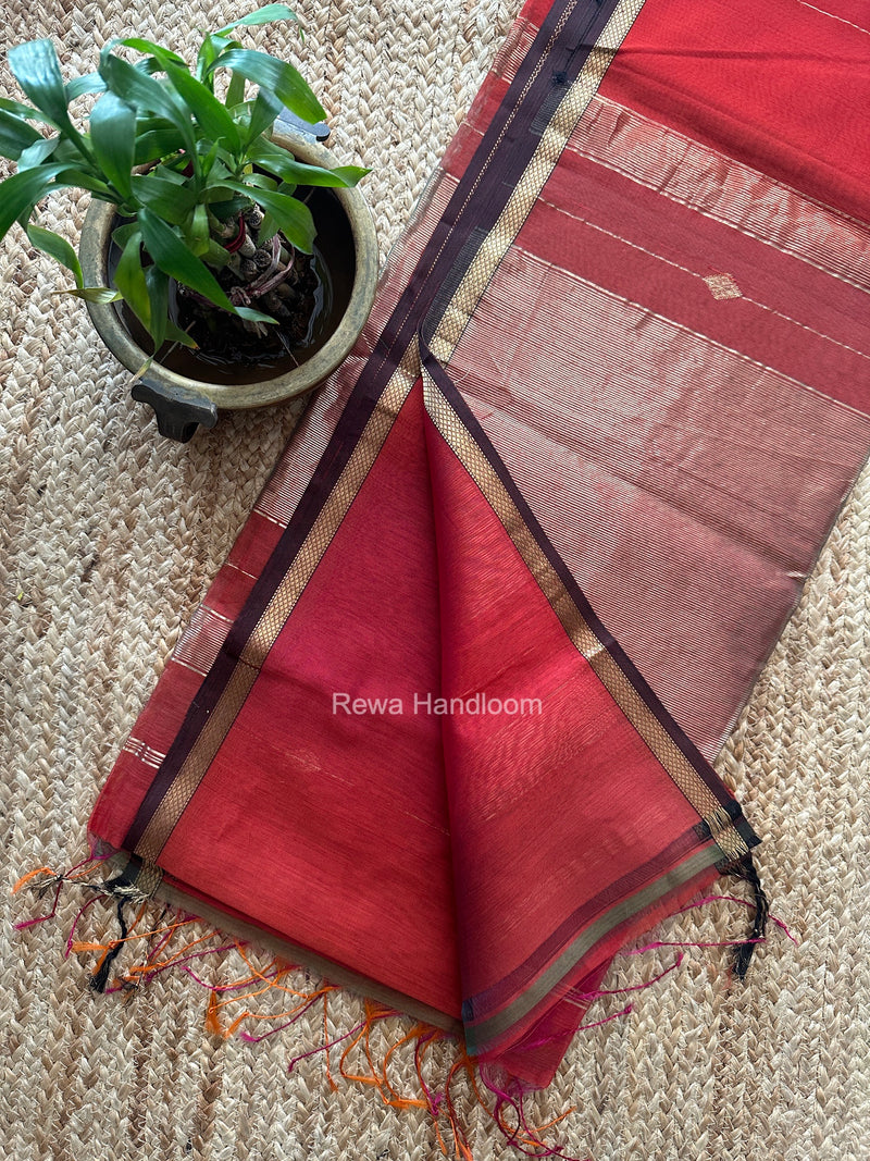 Rust Lining Butti Shaded Maheshwari Saree SBS0139