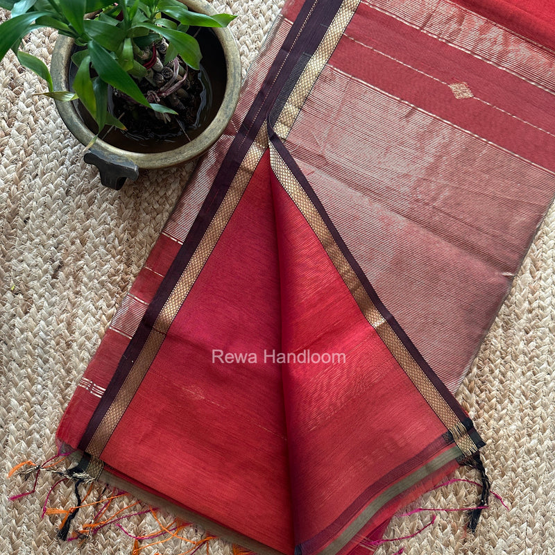 Rust Lining Butti Shaded Maheshwari Saree SBS0139
