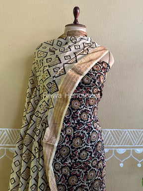 Maheshwari Black-Beige Bagru Printed Dress Material BTP126