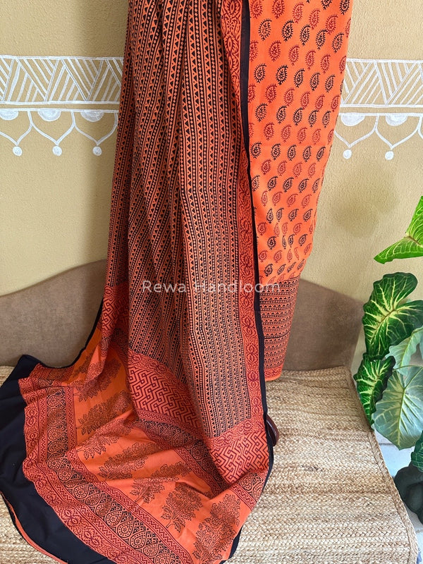 Orange Bagh Print Cotton Suit BCSP0108