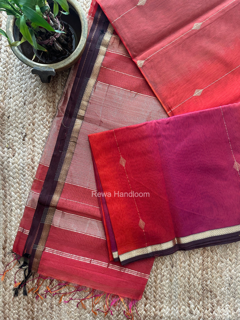 Rust Lining Butti Shaded Maheshwari Saree SBS0139