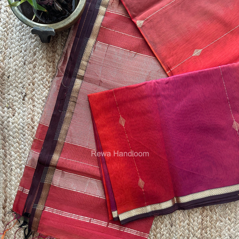 Rust Lining Butti Shaded Maheshwari Saree SBS0139
