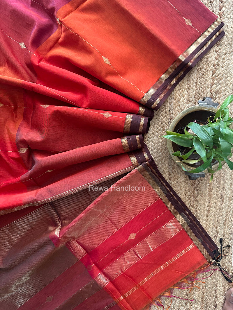 Rust Lining Butti Shaded Maheshwari Saree SBS0139