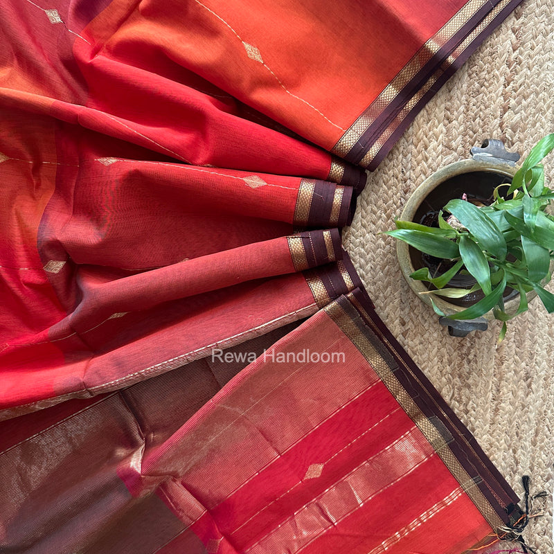 Rust Lining Butti Shaded Maheshwari Saree SBS0139