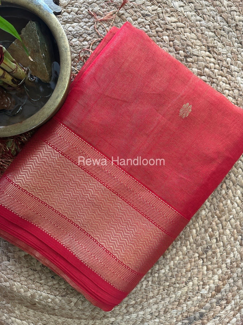 Maheshwari Red Tissue Butti Saree TBBS077