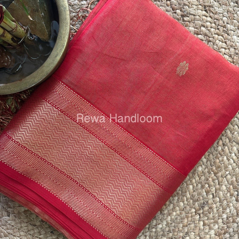 Maheshwari Red Tissue Butti Saree TBBS077
