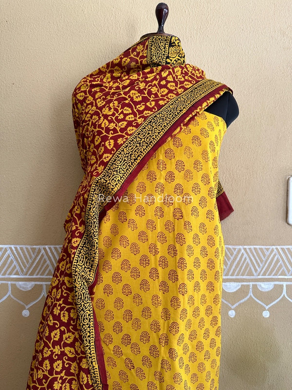 Yellow-Red Bagh Print Cotton Suit BCSP094