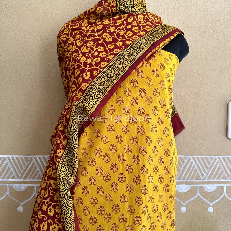 Yellow-Red Bagh Print Cotton Suit BCSP094